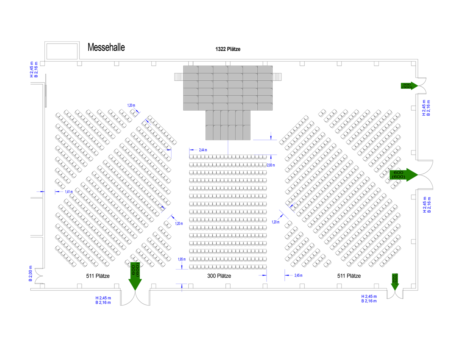 Die Messehalle bietet 1.500 qm für Kongresse und Messen